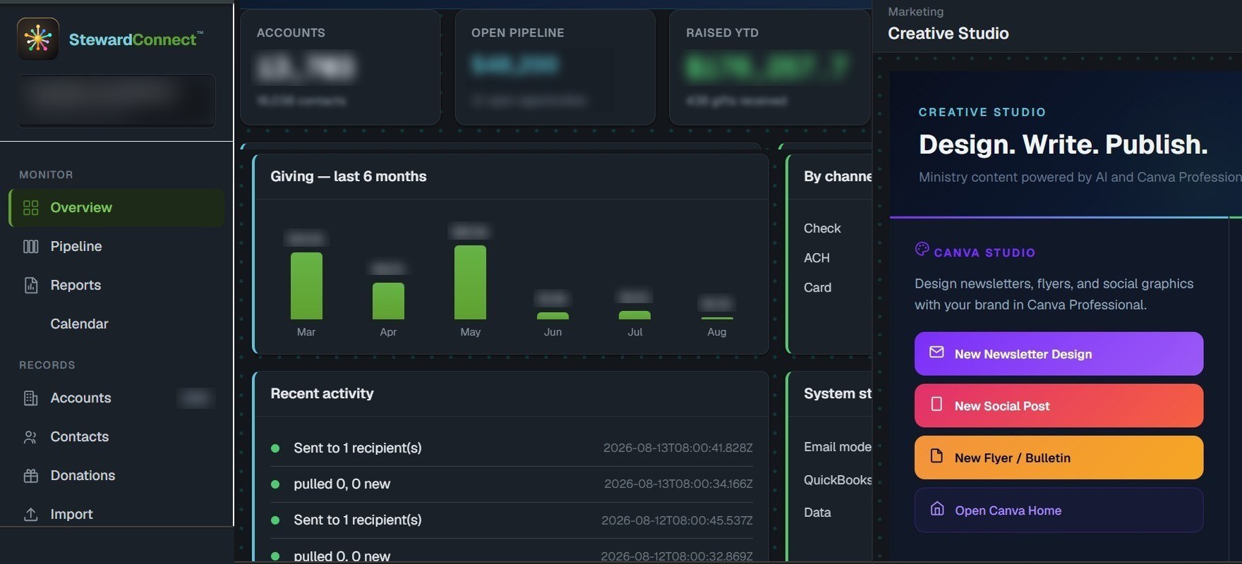 StewardConnect in production &mdash; monitor overview and creative studio