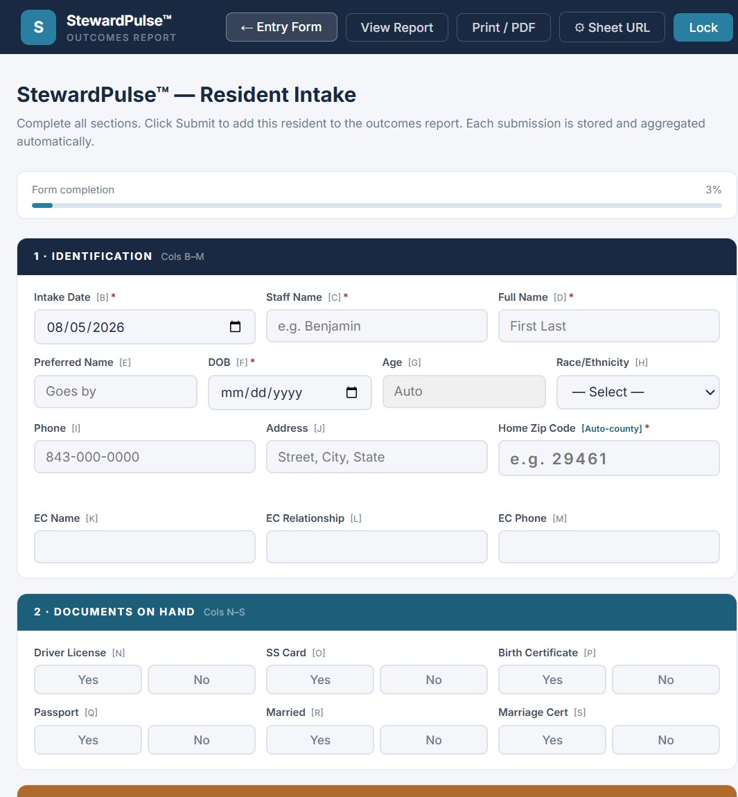 StewardPulse resident intake and grant data interface