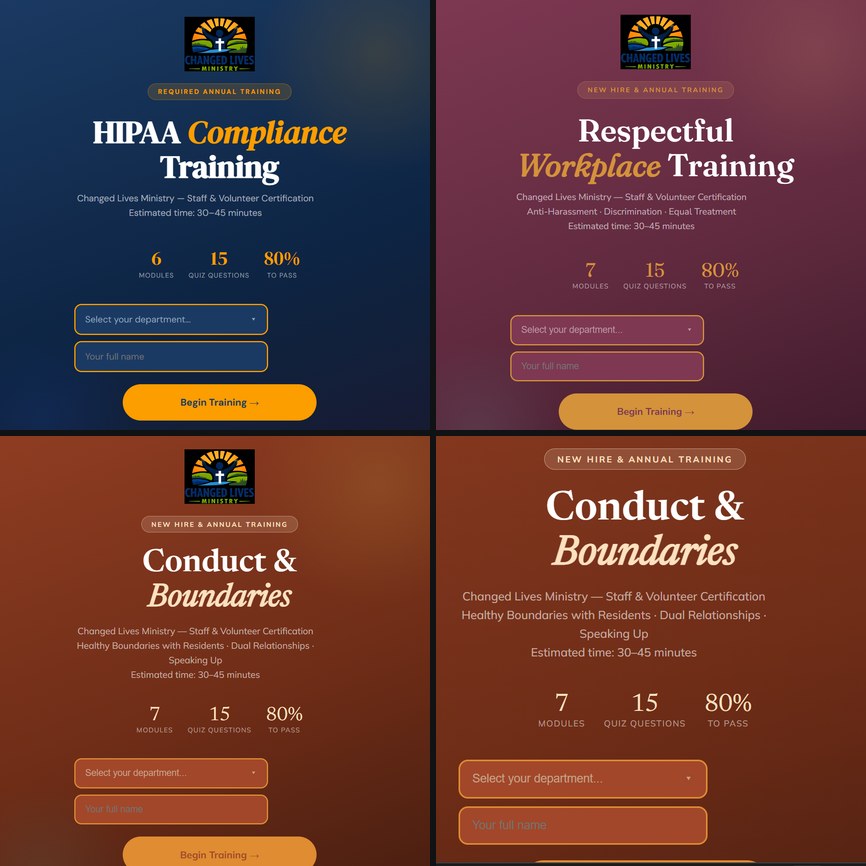 HIPAA, respectful workplace, and conduct and boundaries training modules